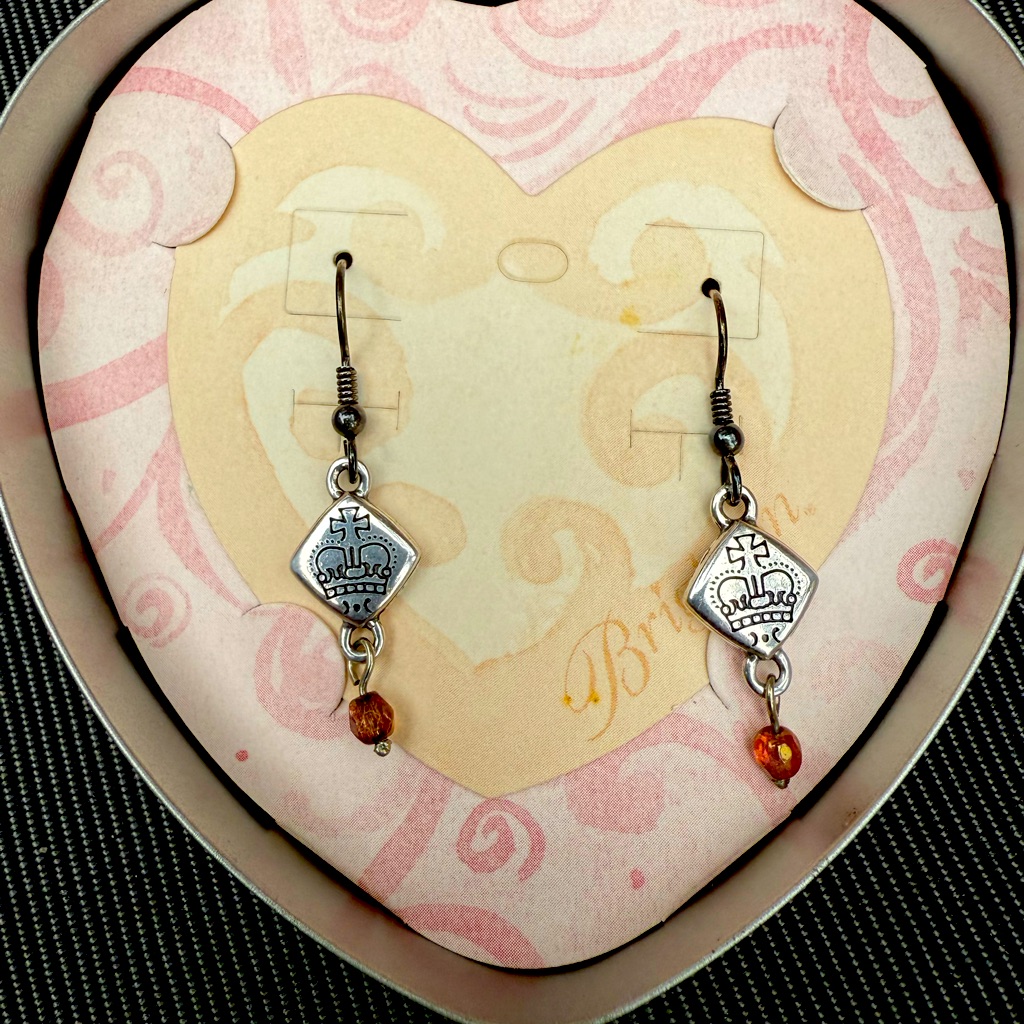 Brighton Silver Heart Royale Earrings Nwt In Original Tin